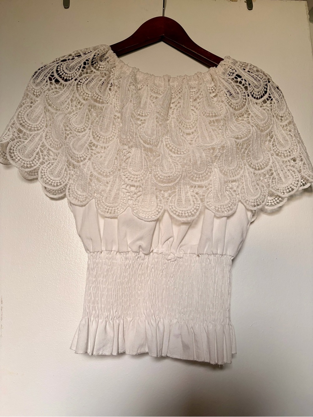 Shoulder-Lace Yoke White Women’s Top